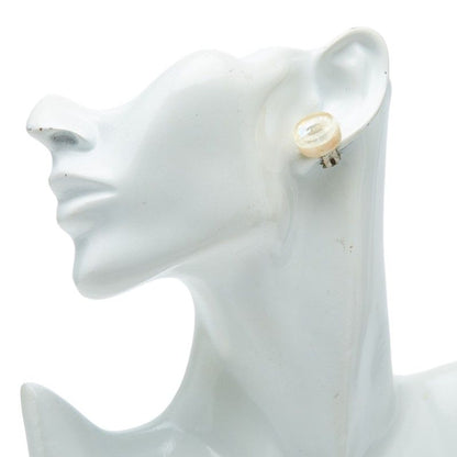 Chanel CC Logo Round Earrings Silver White Metal Resin — view 5