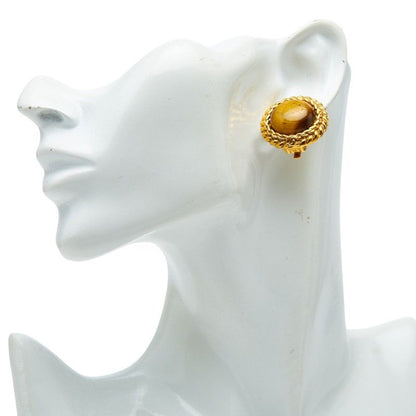 Chanel CC Logo Round Earrings Gold Brown Plated Tiger — view 5