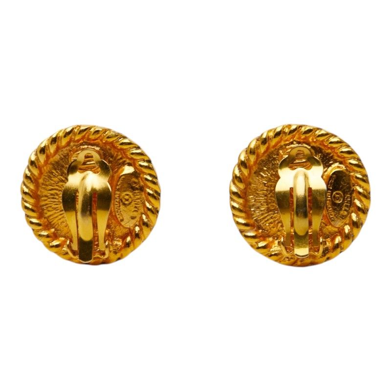 Chanel CC Logo Round Earrings Gold Brown Plated Tiger — view 3