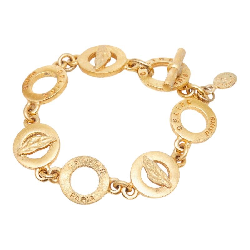 Celine Leaf Motif T Bar Bracelet Gold Plated