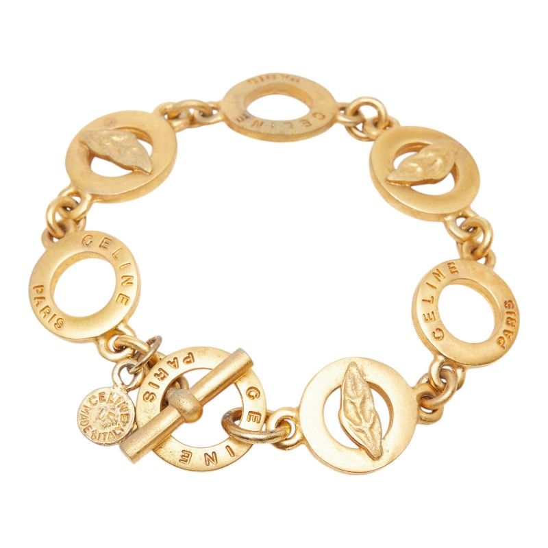 Celine Leaf Motif T Bar Bracelet Gold Plated — view 2