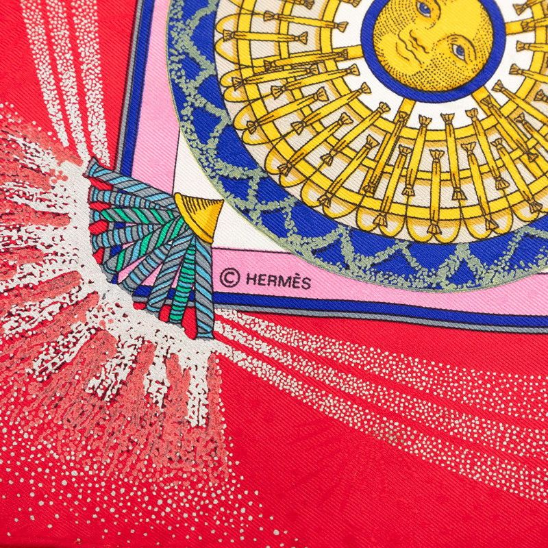 Hermes Carre 90 Feux D'artifice Fire of Skill Scarf Large Red Multi Color Silk — view 6