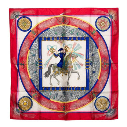 Hermes Carre 90 Feux D'artifice Fire of Skill Scarf Large Red Multi Color Silk