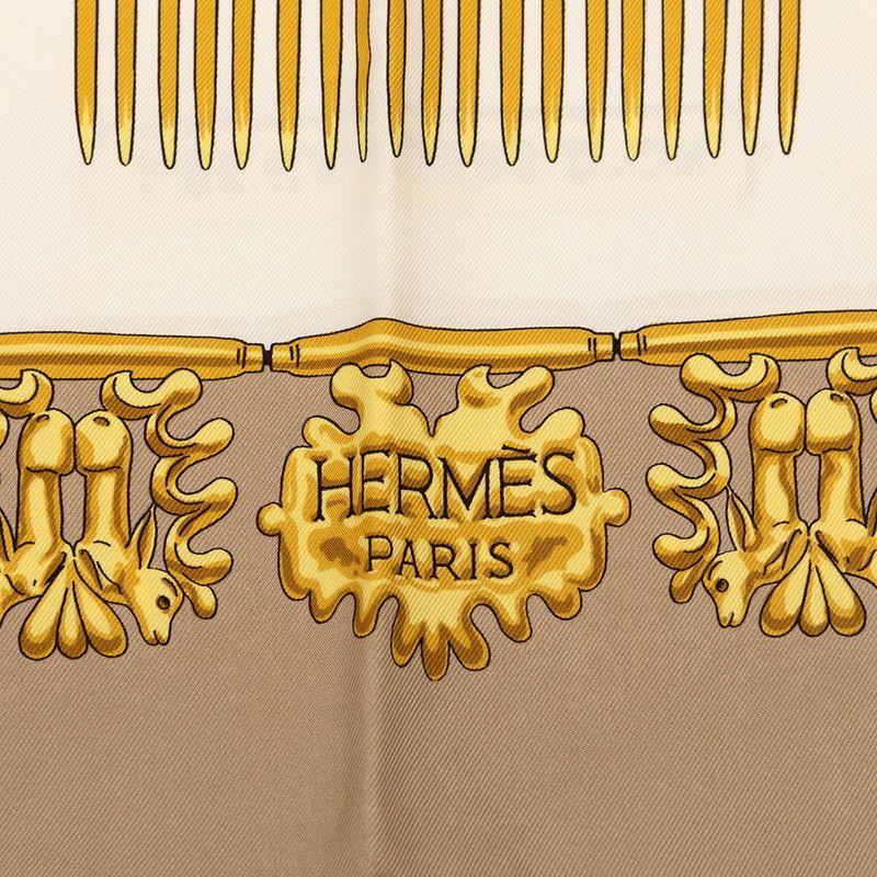 Hermes Carre 90 les Cavaliers D'or Yellow Gold Knight Scarf Large Beige Multi — view 9