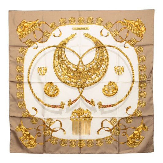 Hermes Carre 90 les Cavaliers D'or Yellow Gold Knight Scarf Large Beige Multi
