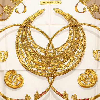 Hermes Carre 90 les Cavaliers D'or Yellow Gold Knight Scarf Large Beige Multi — view 5
