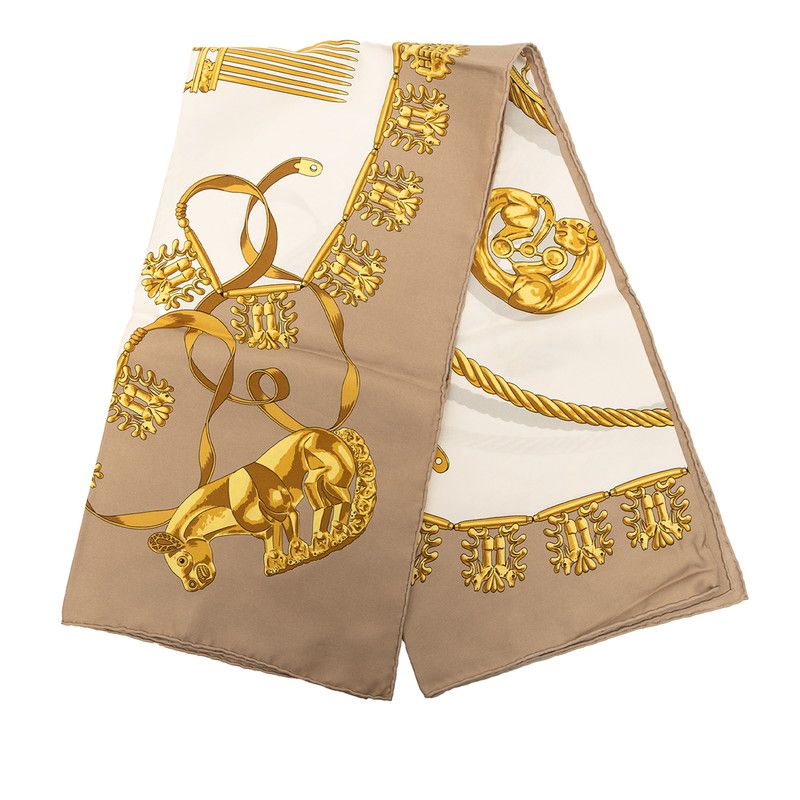 Hermes Carre 90 les Cavaliers D'or Yellow Gold Knight Scarf Large Beige Multi — view 2