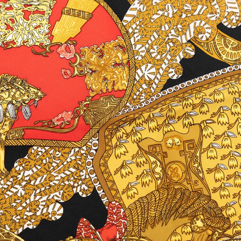 Hermes Carre 45 Art Des Steppes Scarf Black Multi Color Silk — view 4