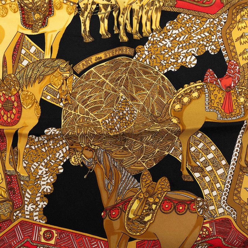 Hermes Carre 45 Art Des Steppes Scarf Black Multi Color Silk — view 5