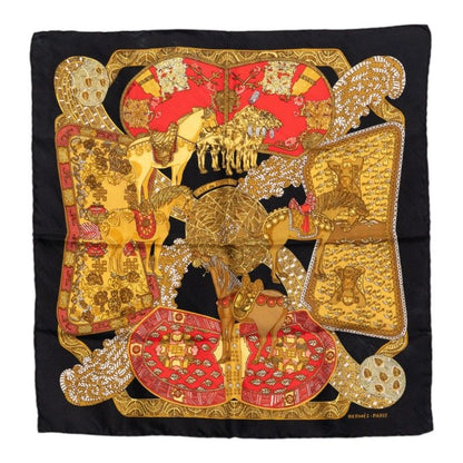 Hermes Carre 45 Art Des Steppes Scarf Black Multi Color Silk