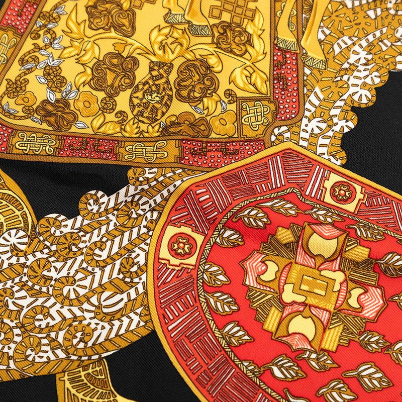 Hermes Carre 45 Art Des Steppes Scarf Black Multi Color Silk — view 3