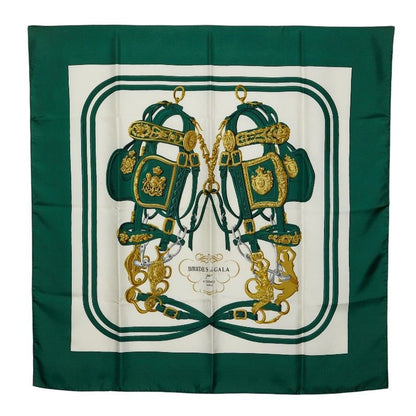 Hermes Carre 90 Brides de Gala Ceremonial Bridle Scarf Green Multi Color