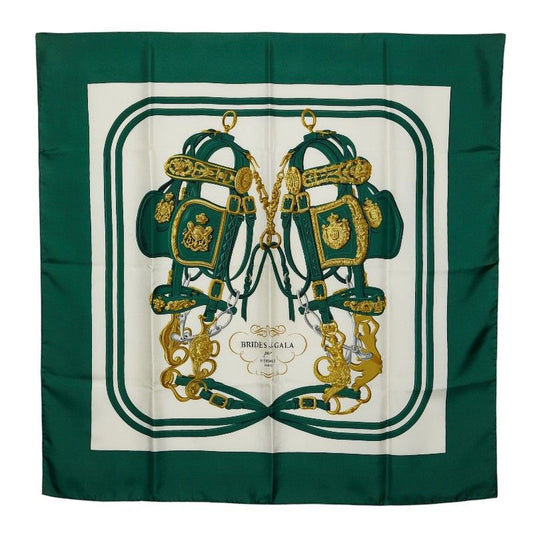 Hermes Carre 90 Brides de Gala Ceremonial Bridle Scarf Green Multi Color