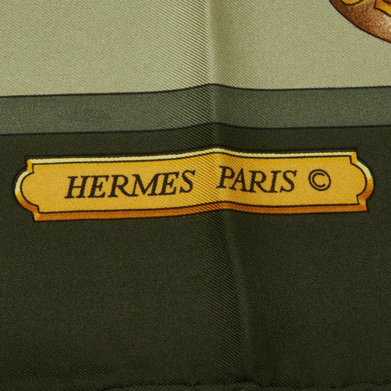 Hermes Carre 90 Harnais de Cour Royal Horse Gear Scarf Khaki Green Multi Color — view 3