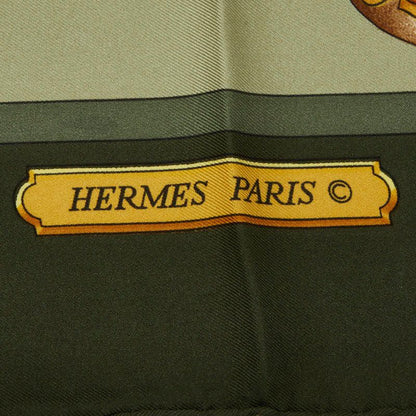 Hermes Carre 90 Harnais de Cour Royal Horse Gear Scarf Khaki Green Multi Color — view 3