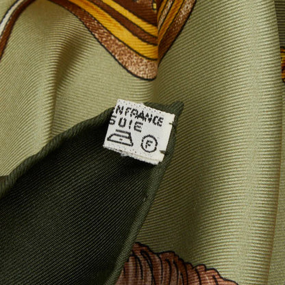 Hermes Carre 90 Harnais de Cour Royal Horse Gear Scarf Khaki Green Multi Color — view 4