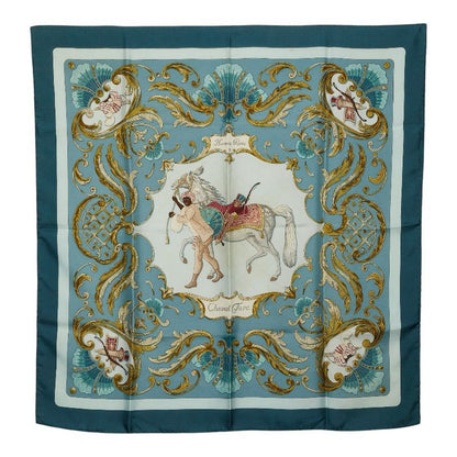 Hermes Carre 90 Cheval Turc Turkish Horse Scarf Green Multi Color