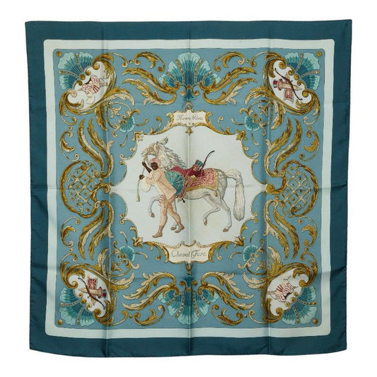 Hermes Carre 90 Cheval Turc Turkish Horse Scarf Green Multi Color
