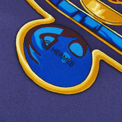 Hermes Carre 90 Caty Ancient Egypt Scarab Pattern Scarf Navy Multi Color — view 4