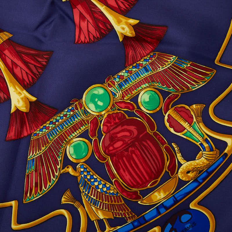 Hermes Carre 90 Caty Ancient Egypt Scarab Pattern Scarf Navy Multi Color — view 2