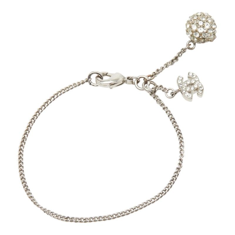 Chanel CC Logo Bracelet Silver Rhinestone Metal — view 2