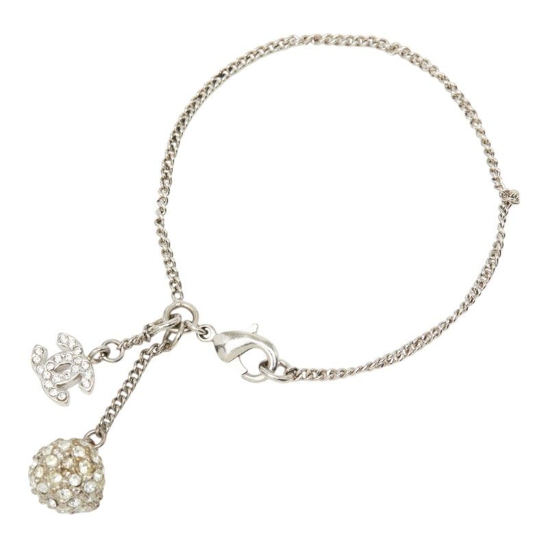 Chanel CC Logo Bracelet Silver Rhinestone Metal