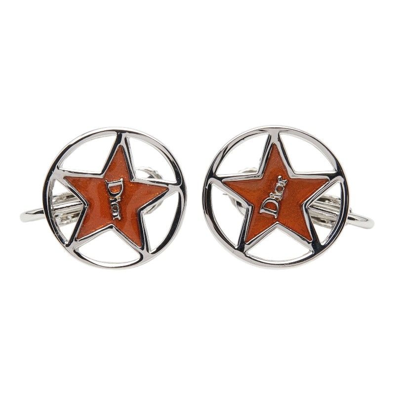 Dior Star Motif Logo Earrings Silver Orange Metal — view 2