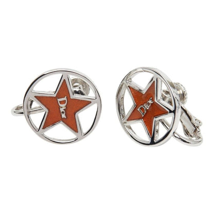 Dior Star Motif Logo Earrings Silver Orange Metal