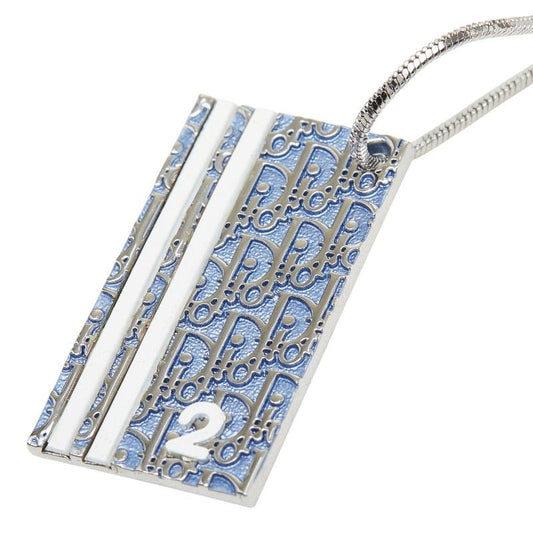 Dior Trotter Number 2 Vintage Necklace Silver Blue White Metal
