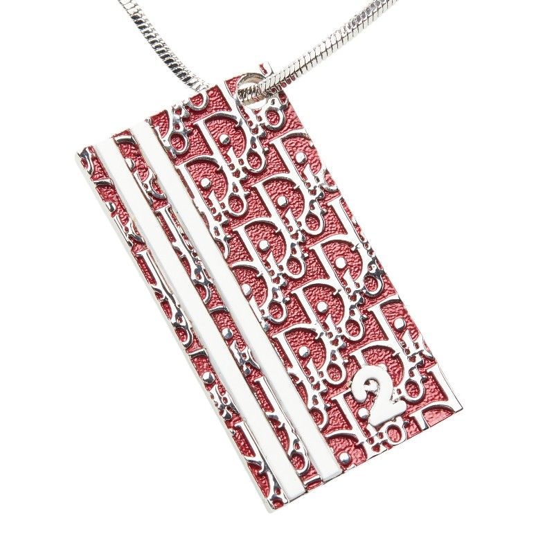 Dior Trotter Number 2 Necklace Silver Bordeaux White Metal
