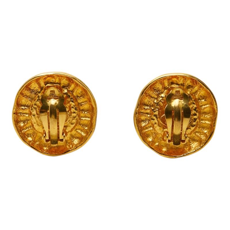 Chanel Round Earrings Gold Brown Plated Tiger — view 3