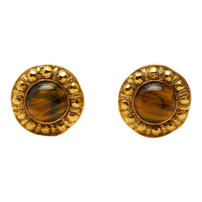 Chanel Round Earrings Gold Brown Plated Tiger — view 2