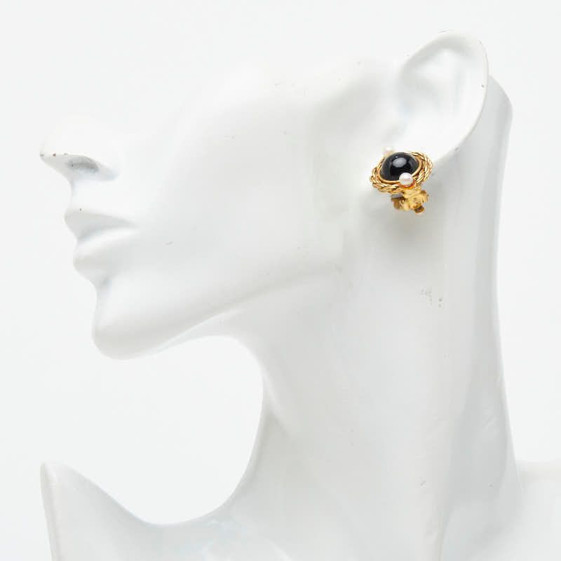 Chanel Earrings Gold Black Plated Faux Pearl Color Stone — view 5
