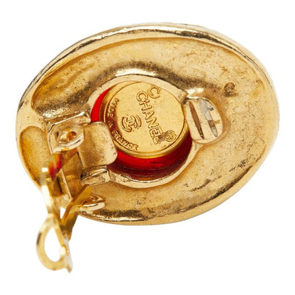 Chanel CC Logo Gripoix Rhinestone Earrings Gold Red Plated Glass — view 4