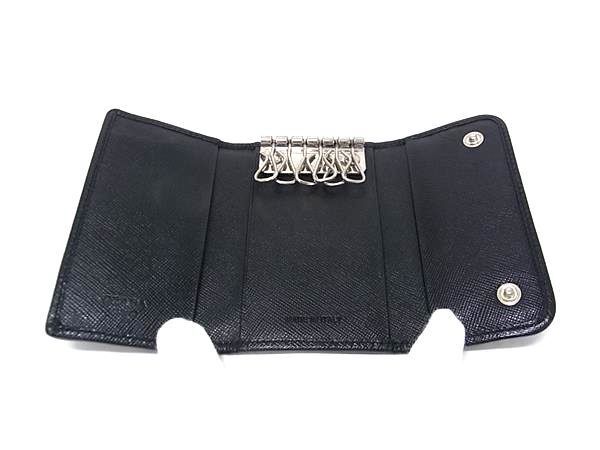 Prada Key Case Triangle Logo Black Tessuto Nylon Leather 6 Row Mark Silver — view 3