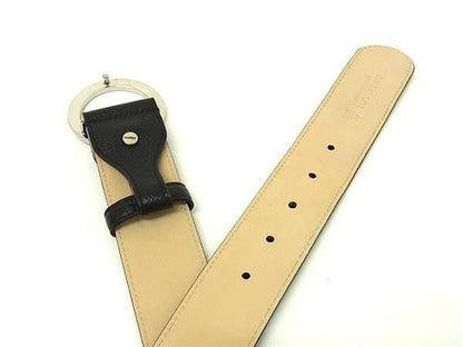 Bvlgari Belt Black Leather Circle Logo Gold — view 3