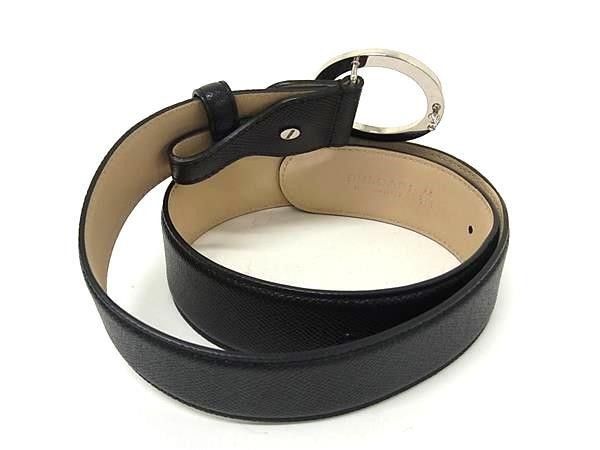 Bvlgari Belt Black Leather Circle Logo Gold — view 2