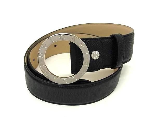 Bvlgari Belt Black Leather Circle Logo Gold