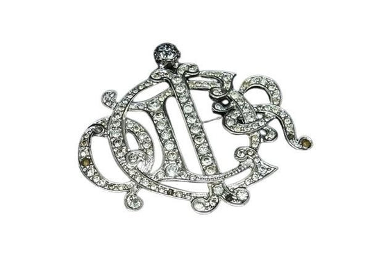 Dior Brooch Silver Metal Rhinestone