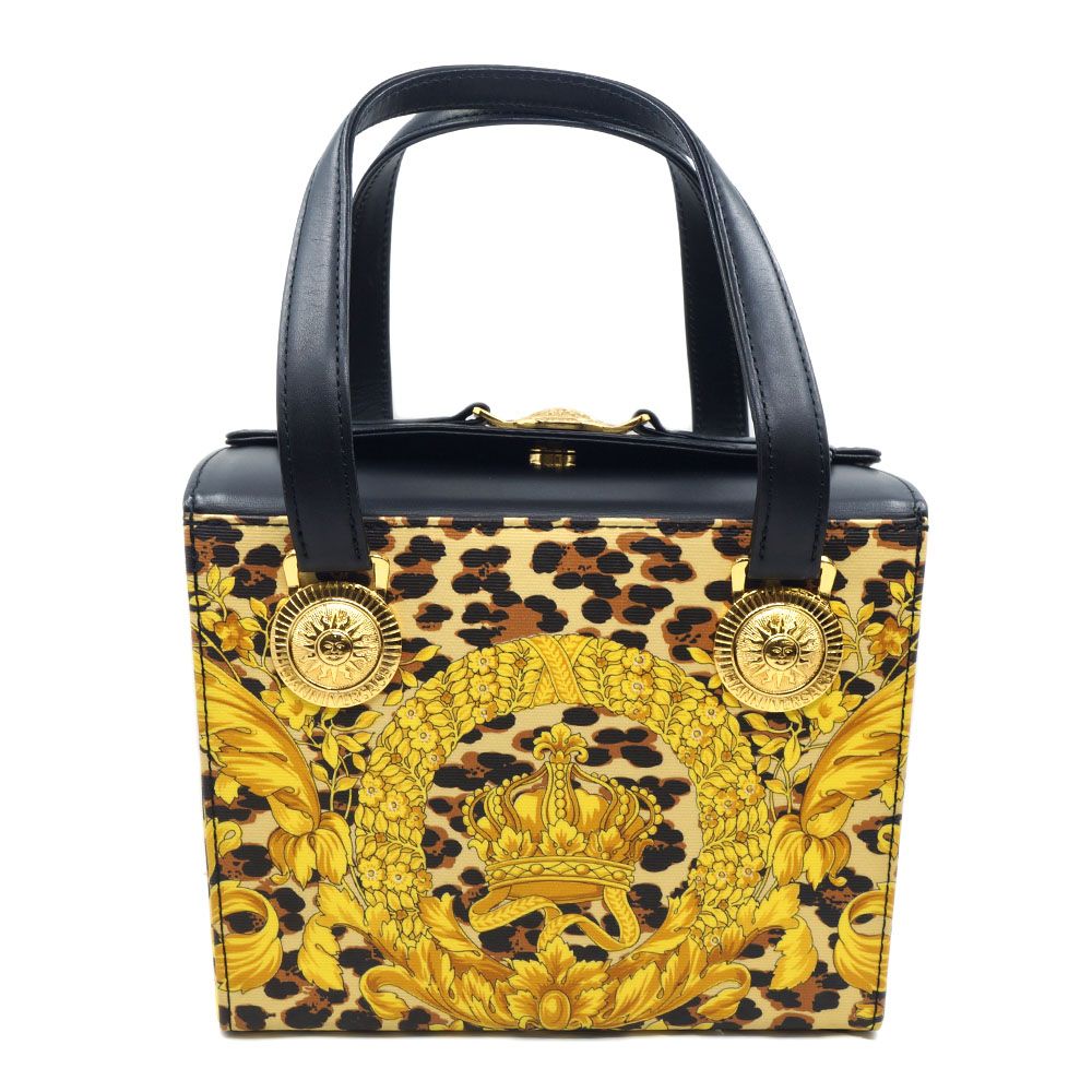 Versace Handbag Vanity Pouch Box Sun God Yellow Gold Black Leopard Print