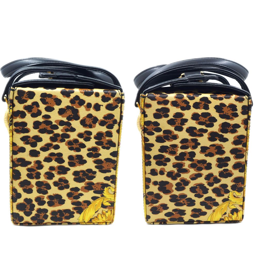 Versace Handbag Vanity Pouch Box Sun God Yellow Gold Black Leopard Print — view 3