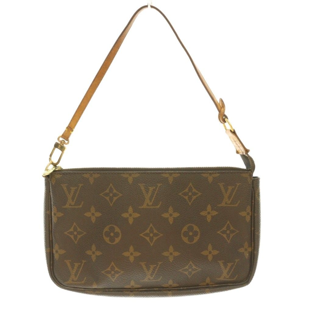 Louis Vuitton Monogram Pochette Accessoire Handbag One Handle Canvas Logo Brown