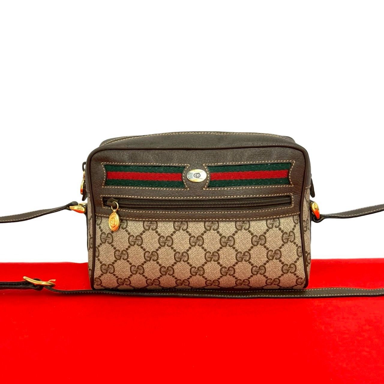 Gucci Vintage Sherry Line GG Logo Leather Shoulder Bag Pochette Brown