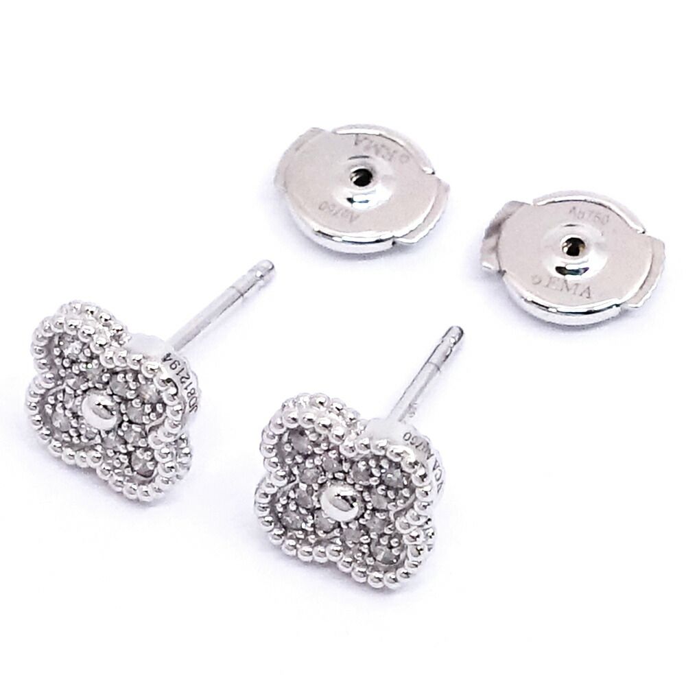 Van Cleef & Arpels 18k White Gold Sweet Alhambra Diamond Earrings — view 4