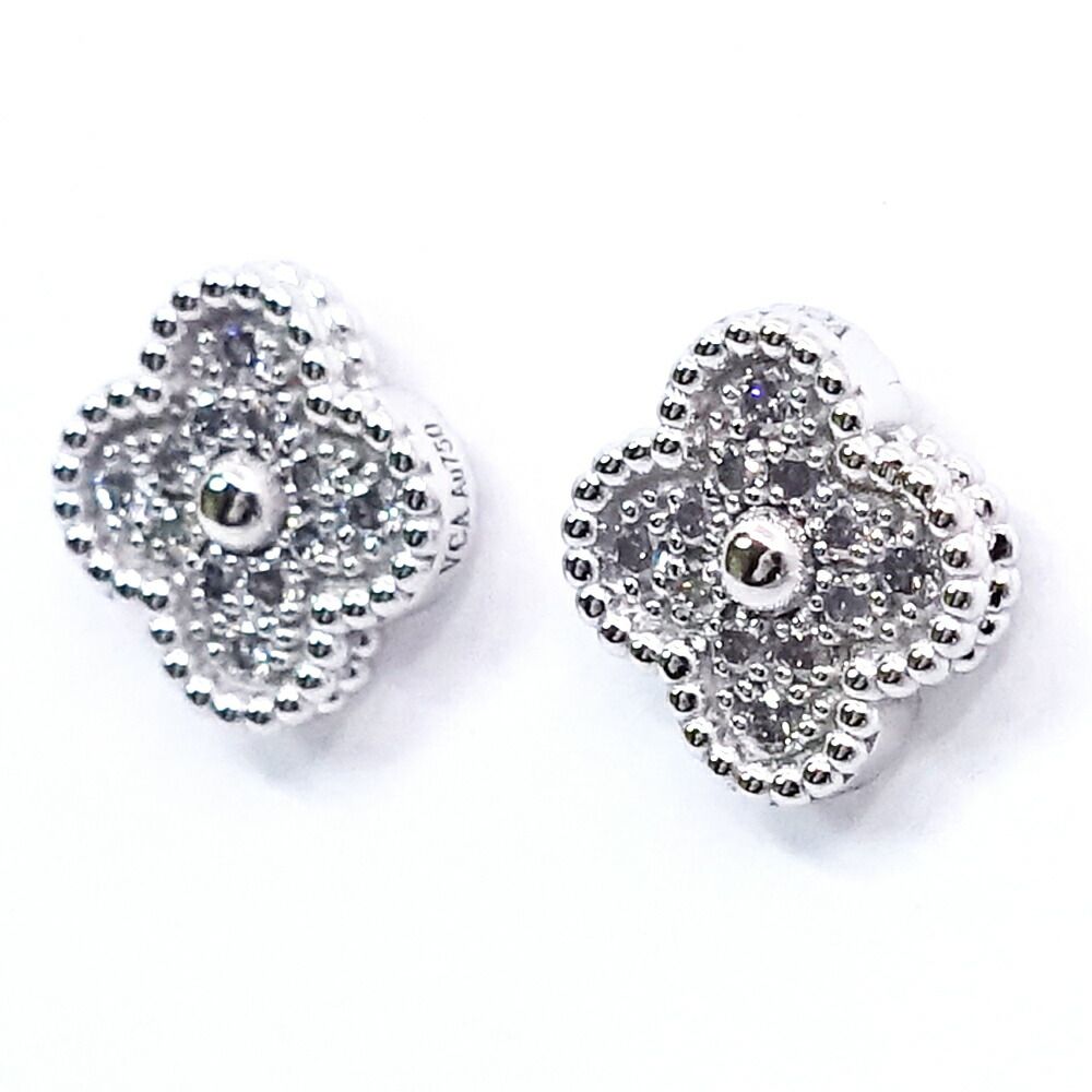 Van Cleef & Arpels 18k White Gold Sweet Alhambra Diamond Earrings — view 3