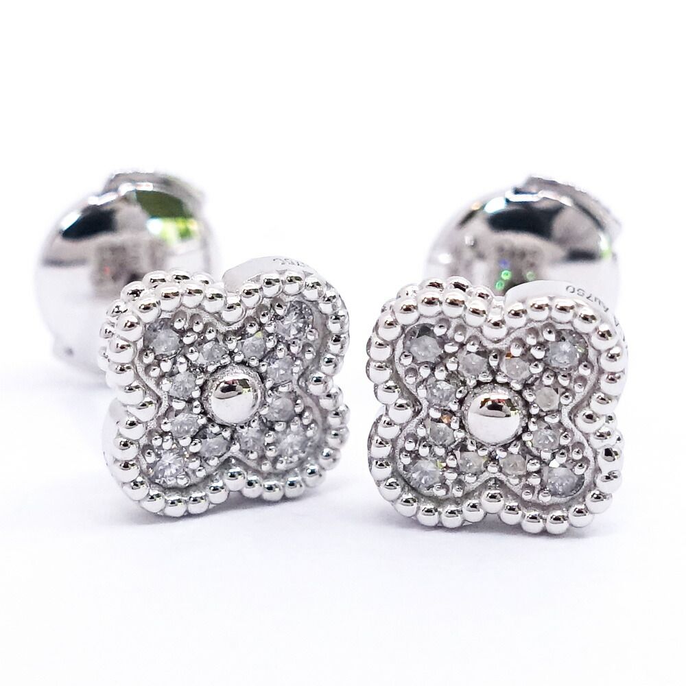 Van Cleef & Arpels 18k White Gold Sweet Alhambra Diamond Earrings — view 7