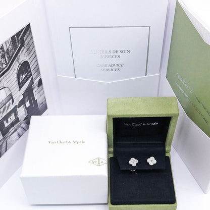 Van Cleef & Arpels 18k White Gold Sweet Alhambra Diamond Earrings — view 8