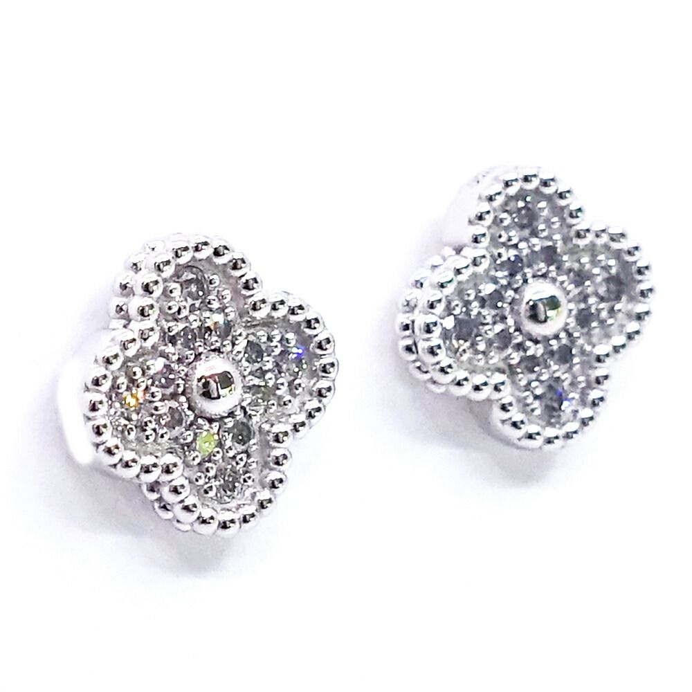 Van Cleef & Arpels 18k White Gold Sweet Alhambra Diamond Earrings — view 2