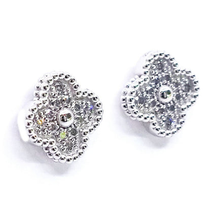 Van Cleef & Arpels 18k White Gold Sweet Alhambra Diamond Earrings — view 2