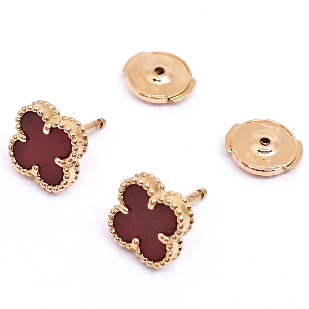 Van Cleef & Arpels 18k Pink Gold Sweet Alhambra Carnellian Earrings — view 4